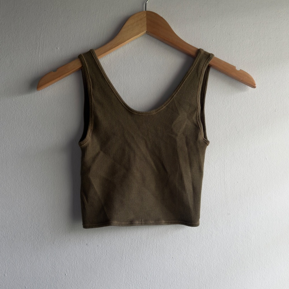 Out From Under Urban Outfitters Twist Back Ribbed Crop Tank Womens XS/S Olive